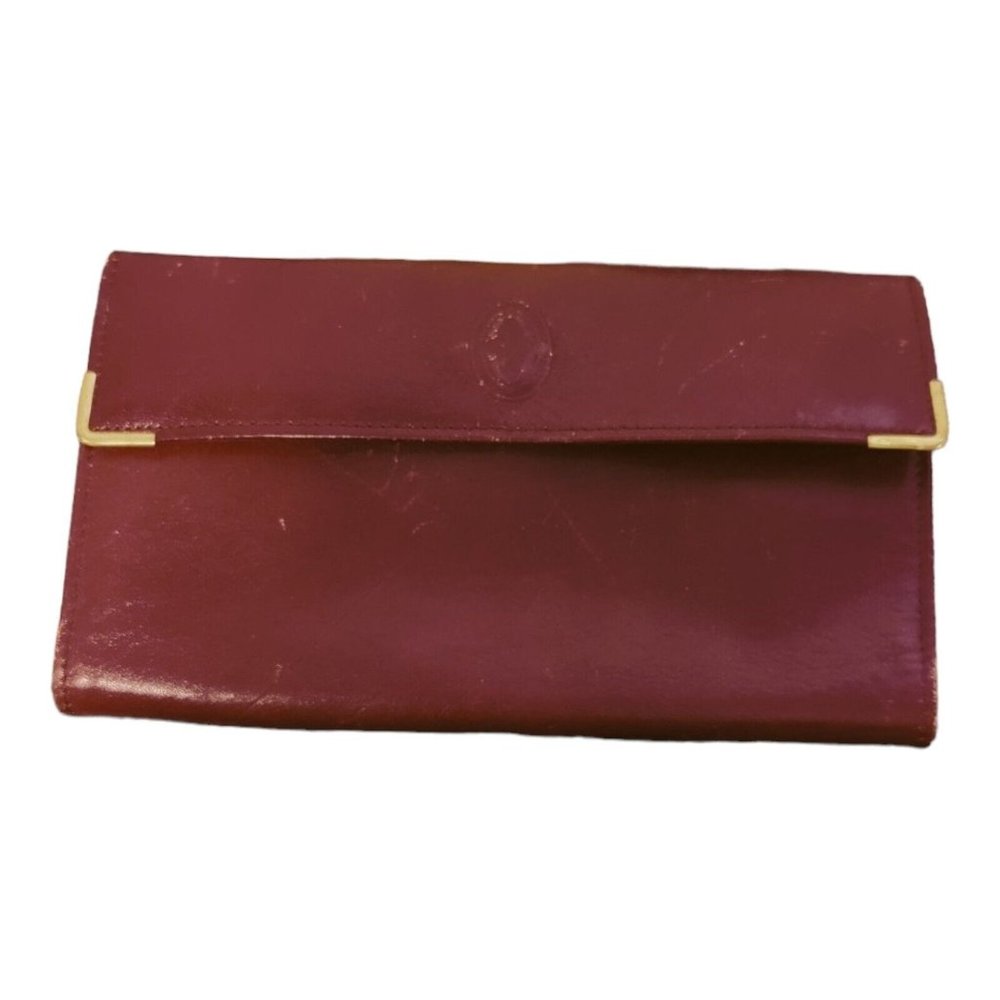 Vintage Buxton Wallet Clutch Red Burgundy Leather Top Grain Cowhide Kiss Lock
